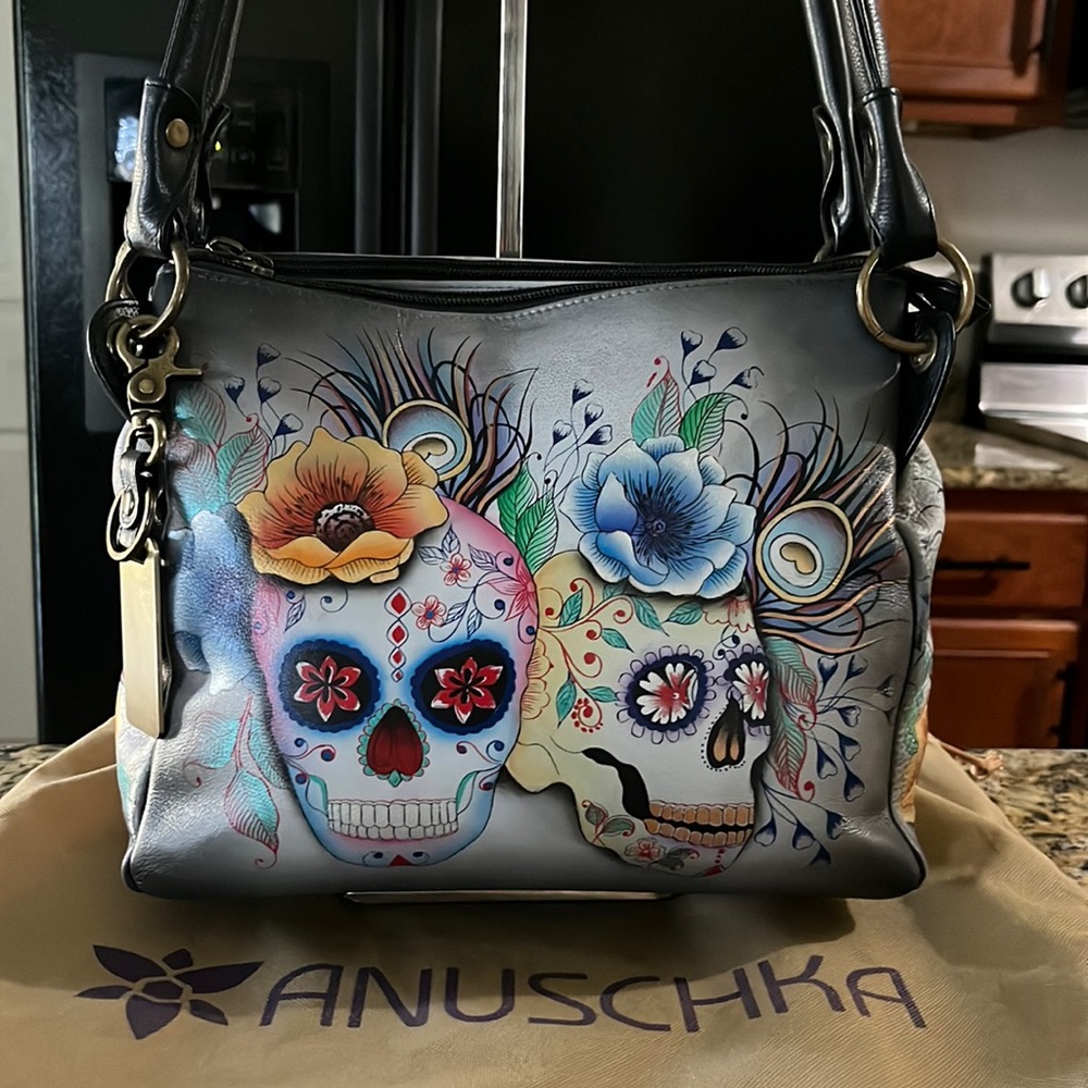 Anuschka hand painted 100% too grain leather satchel